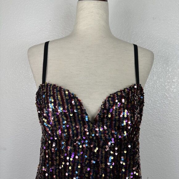 Zara Dress Women Size Medium Rainbow Sequin Mini Tank Party Glitter Disco - Picture 5 of 16